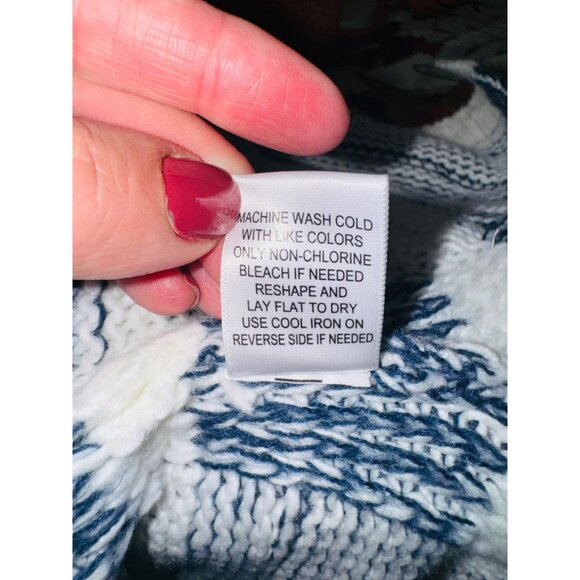 Linda Anderson Striped Cowl Neck Blue White Poncho Fringe One Size Sweater boho - Picture 10 of 10